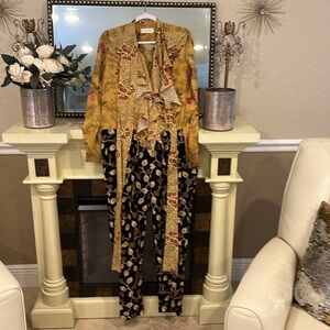 Faith Connexion Yellow Floral Silk Jumpsuit size small